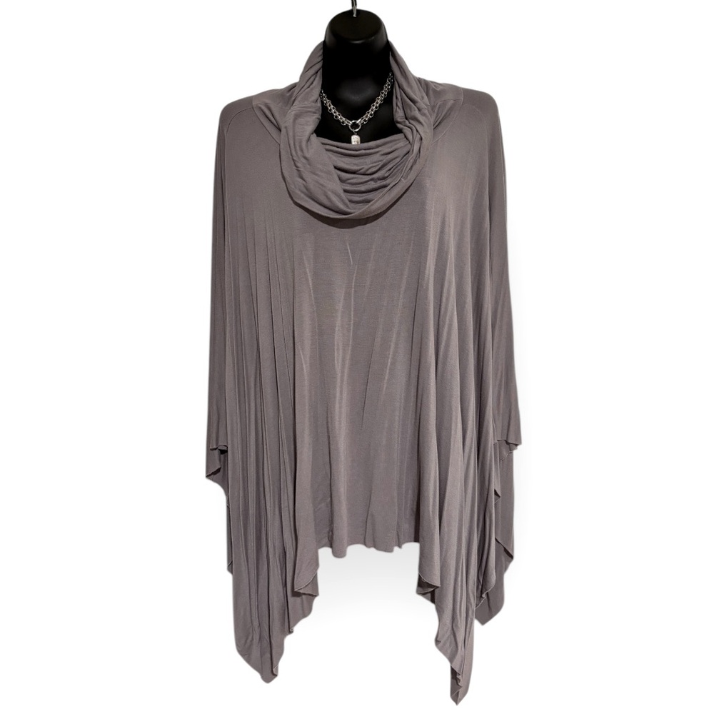 Classy Large Grey Poncho gray lrg stretch cowl neck draped rayon spandex